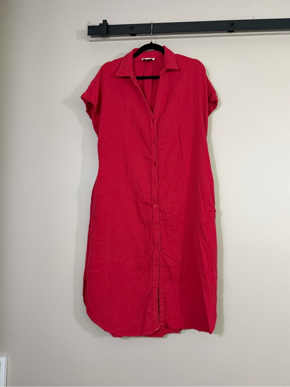 THE SHIRT BY ROCHELLE BEHRENS - Bright Red "Lea" Button-Down Shirt Dress, sz S